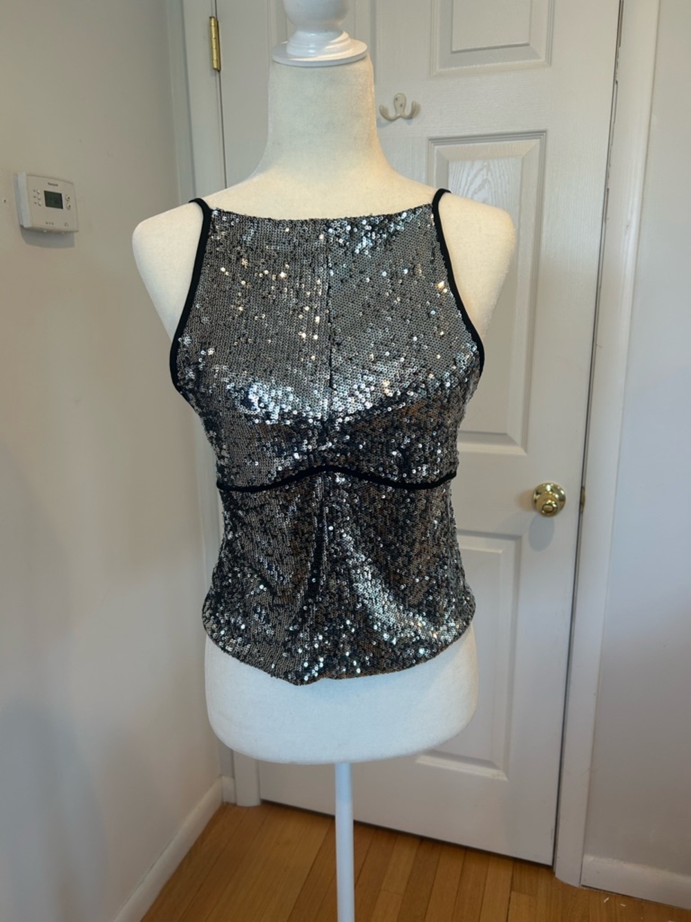50% off MSRP!  Free People Silver Sequin Spaghetti-Strap Camisole